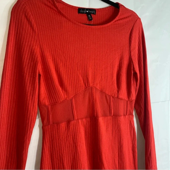 NWoT Derek Heart Red Ribbed Mesh Long Sleeve Bodycon Dress, size M - Picture 3 of 8